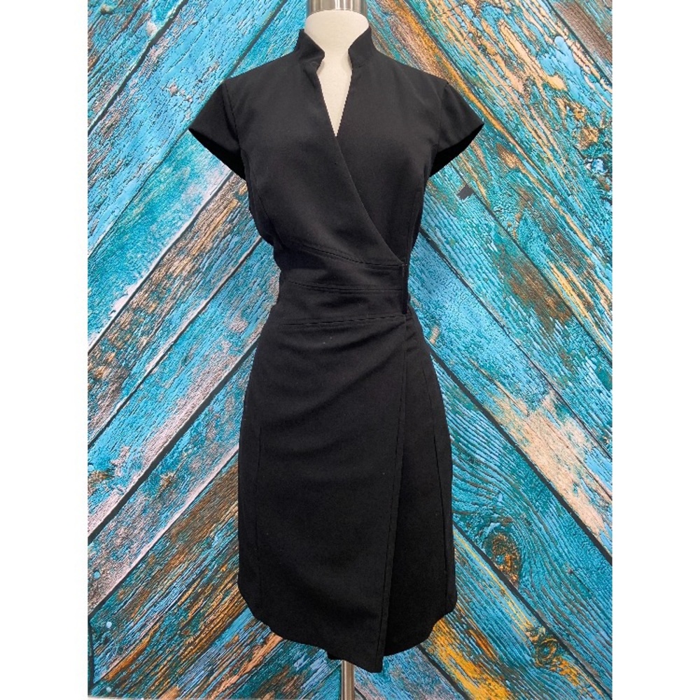 SOLD Black Wrap Dress with Dramatic Neckline - Picture 1 of 7